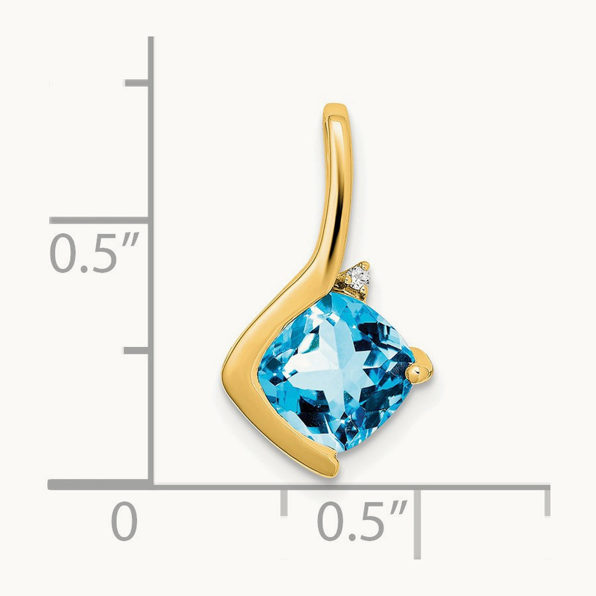 Cushion Blue Topaz and Diamond Pendant — 14K Yellow Gold