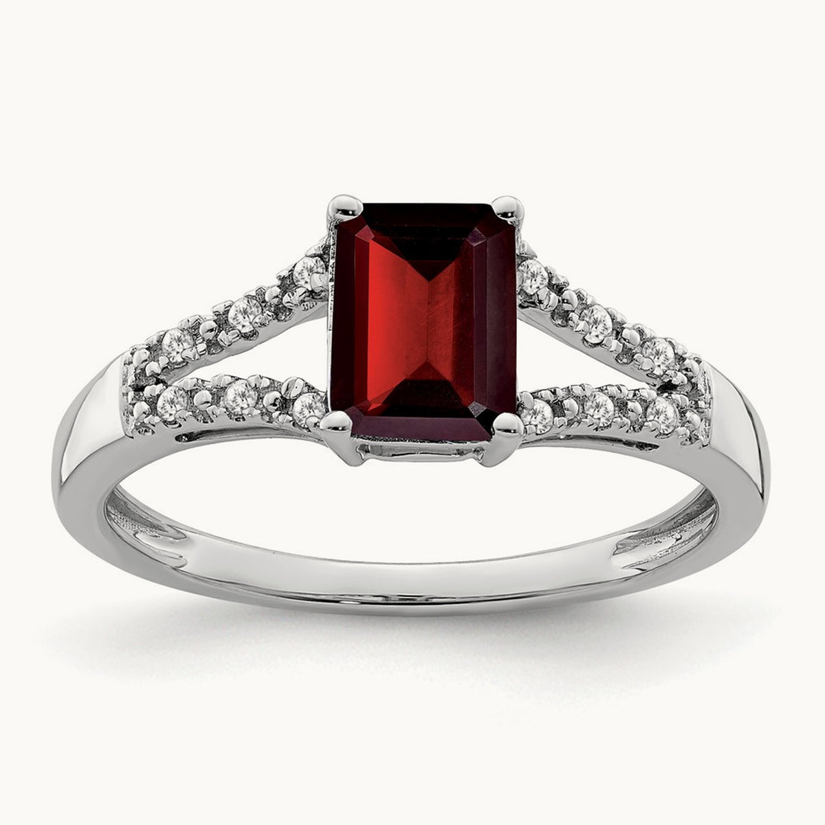 Emerald-cut Garnet and Diamond Ring, 14K White Gold