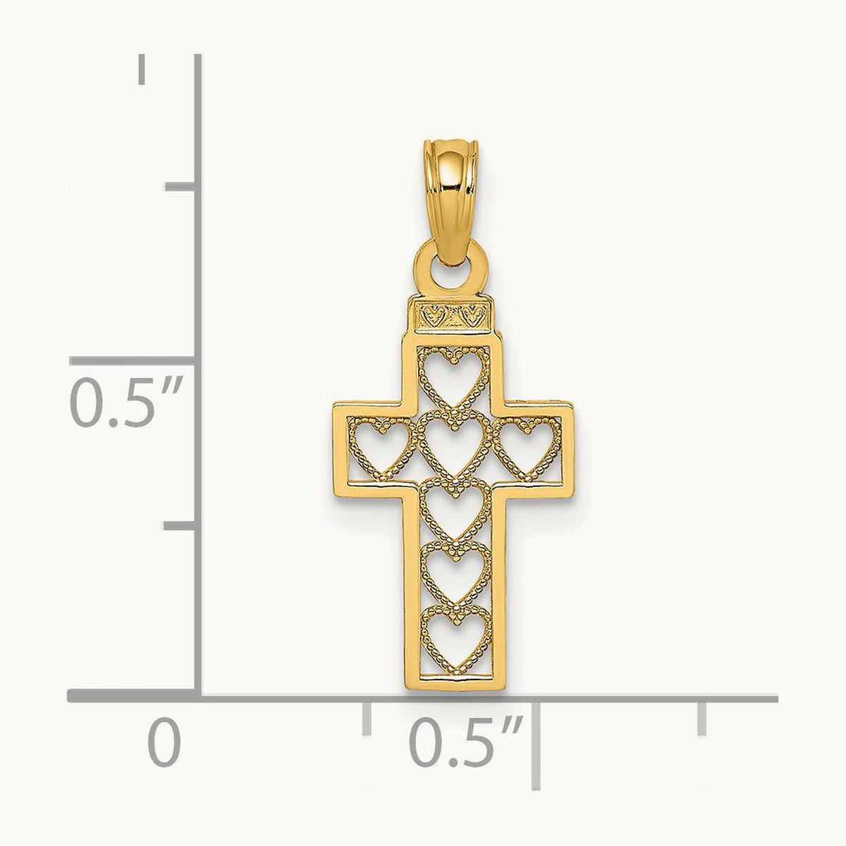 Cut-Out Heart Design Cross Charm, 14K
