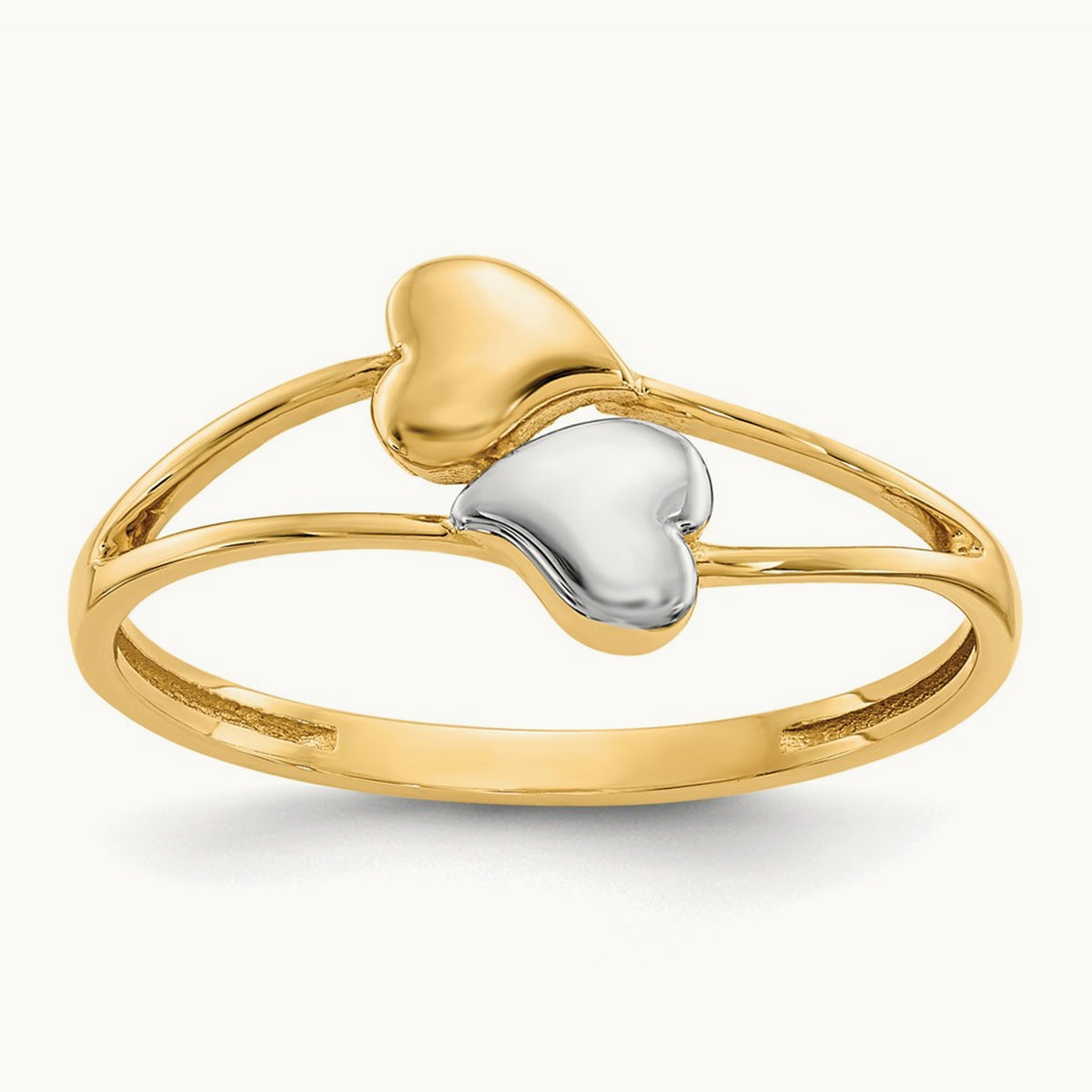 Double Heart Ring, 14K with Rhodium