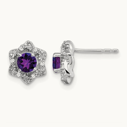 Amethyst and Diamond Post Earrings — photo set