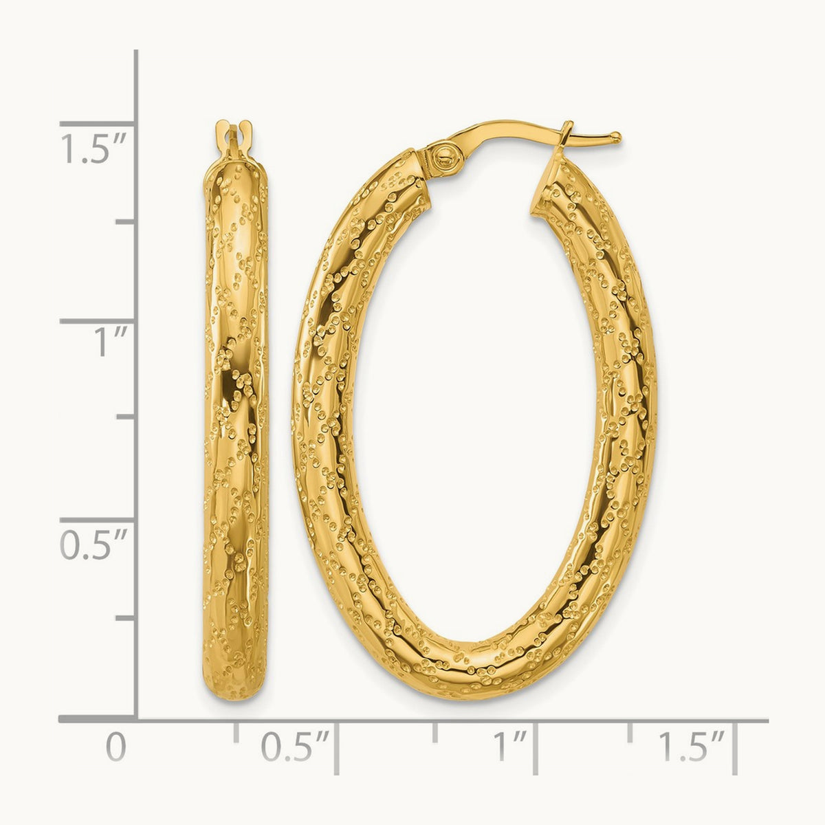 Polished Patterned Oval Hoop Earrings, 14K — Leslie's