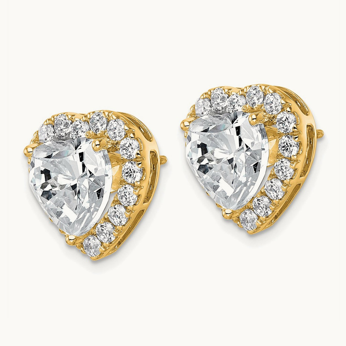 Heart Halo Post Earrings, 0.50-7.25 ct tw Lab-Grown Diamond — 7 3/8 ct, VS (Best), 14K Yellow Gold