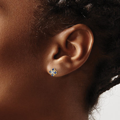 Blue Sapphire and Diamond Post Earrings — 14K Yellow Gold