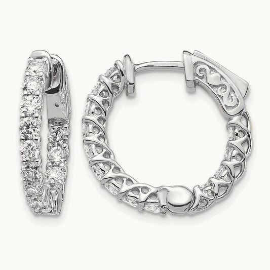 Diamond Round Hoop w/Safety Clasp Earrings, 14K White Gold