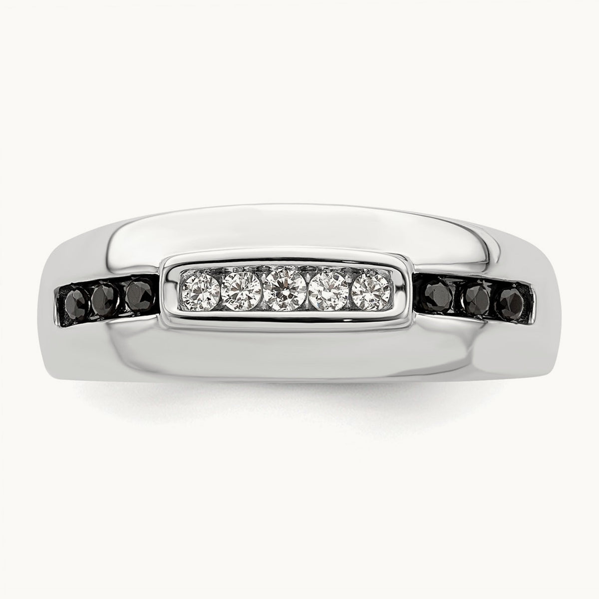Complete White and Black Diamond Men's Ring, 14K White Gold