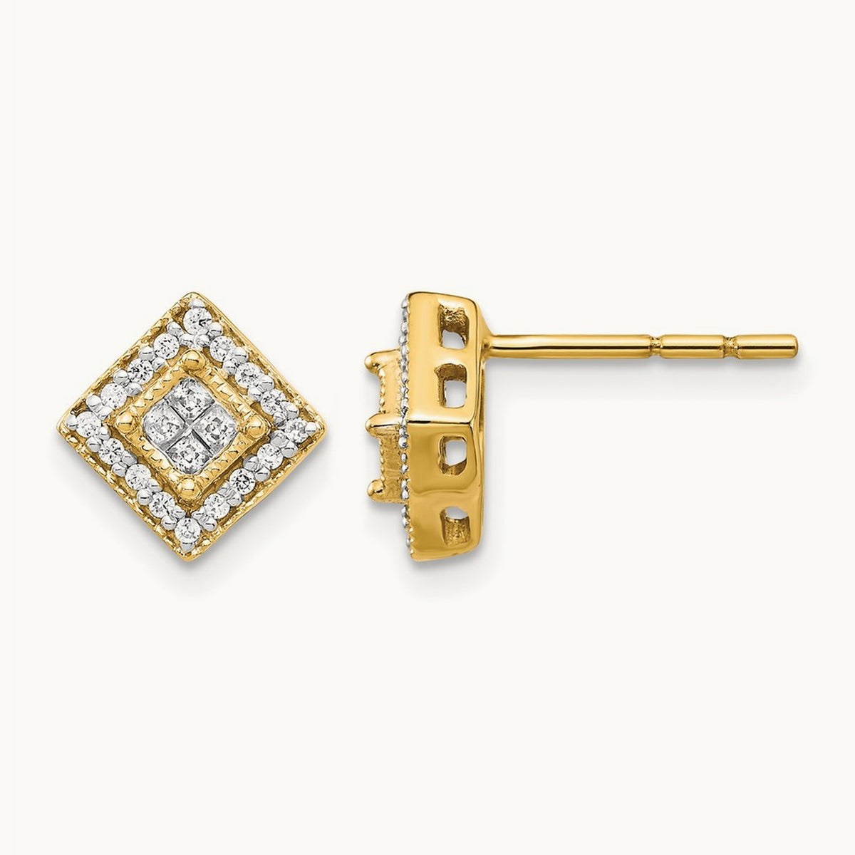 Polished Diamond Post Earrings, 14K