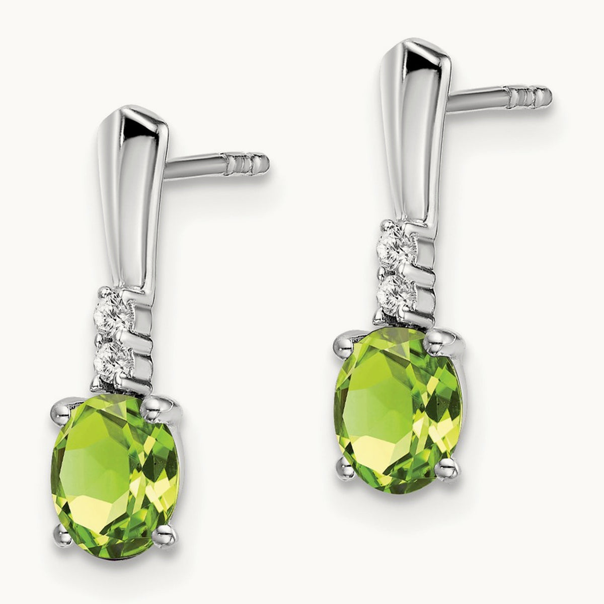 Oval Peridot and Diamond Dangle Earrings, 14K White Gold