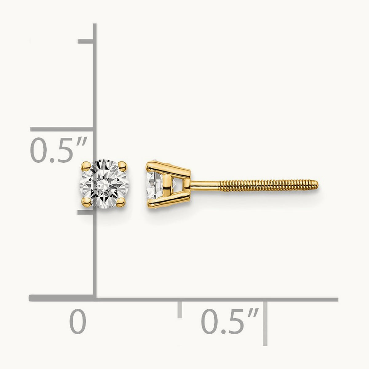 Diamond Stud Thread on/off Post Earrings — 14K Yellow Gold, 3.8mm