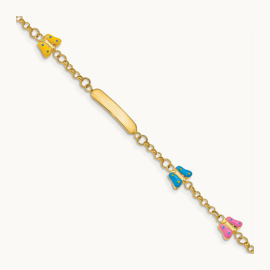 Children's Enameled Butterflies w/.5in ext. ID Bracelet, 14K