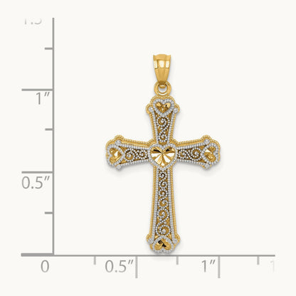 Hearts Cross Pendant, 14K Two-tone