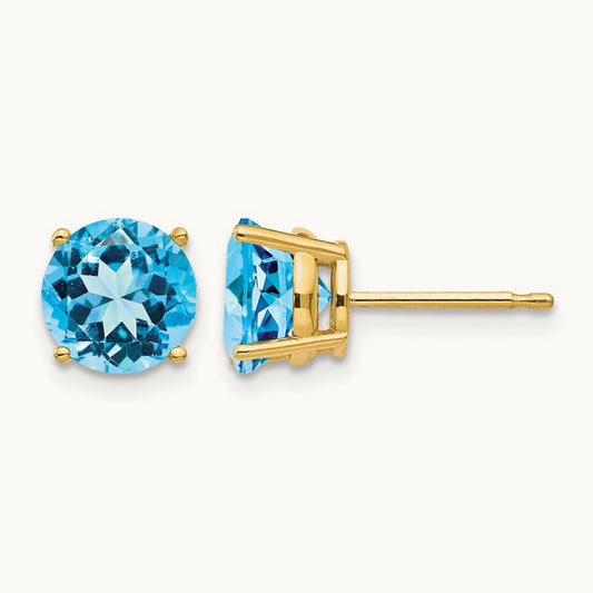 Blue Topaz Earrings, 7mm, 14K