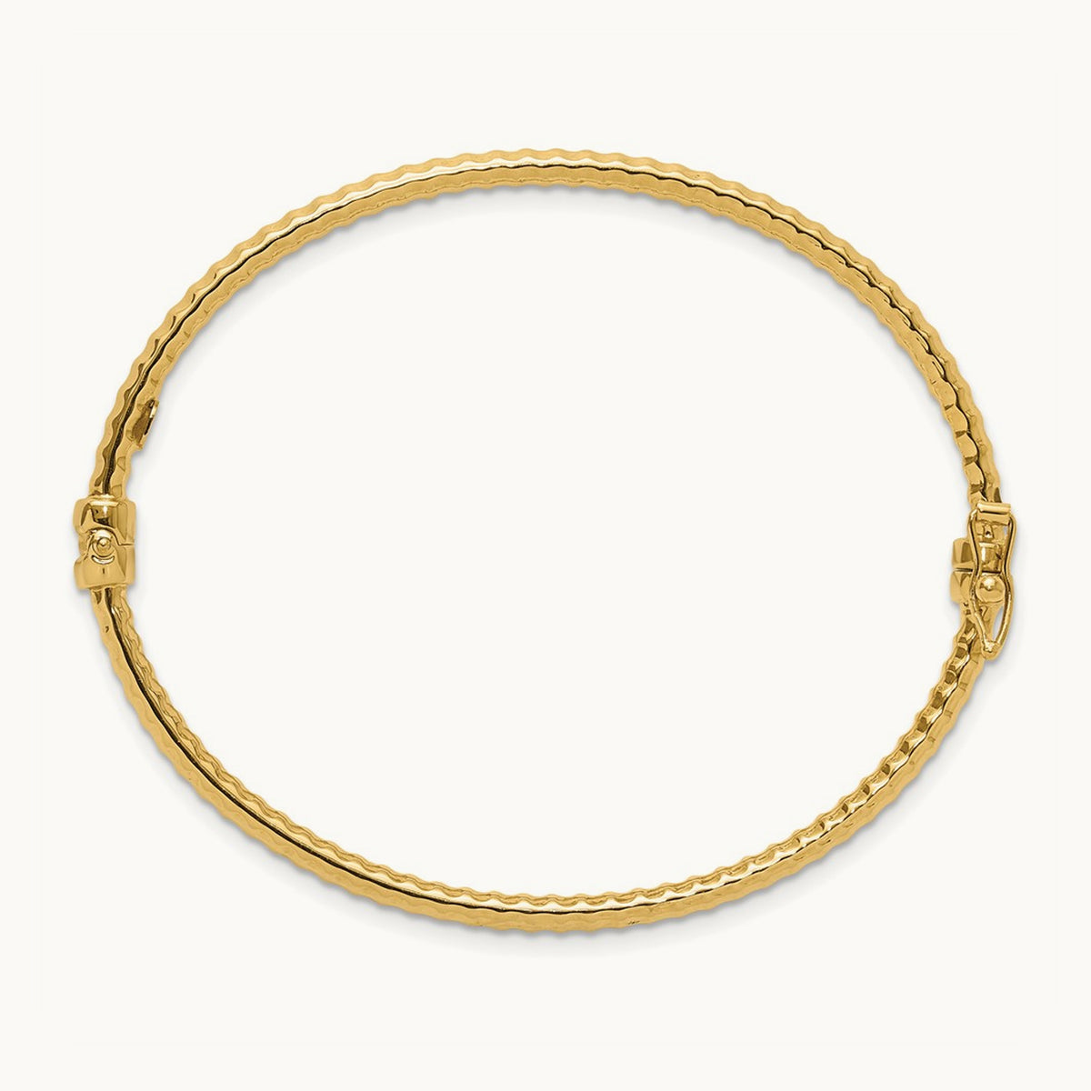 Polished and Textured Hinged Bangle Bracelet, 14K