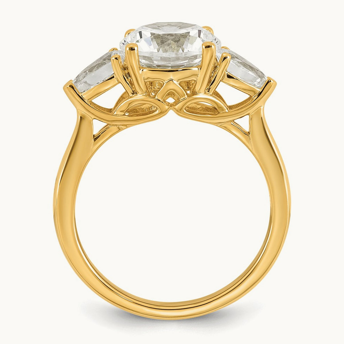 Round with Pear 3 Stone Engagement Ring, 1.25-3.50 ct tw Lab-Grown Diamond — 3 ct, 14K Yellow Gold