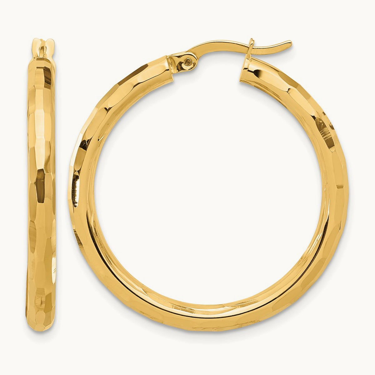 Polished and Diamond-cut Hoop Earrings — 33.5mm