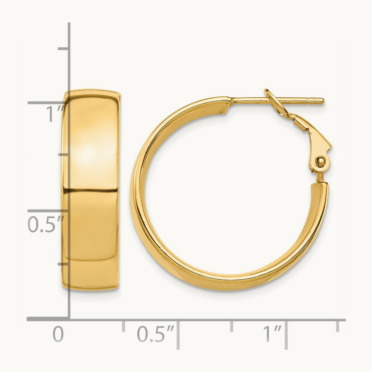 High Polished Omega Back Hoop Earrings — 14K Yellow Gold, 7mm