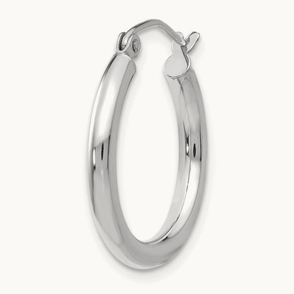 Single 14K White Gold Polished Lightweight Tube Hoop Earring, 2.5mm