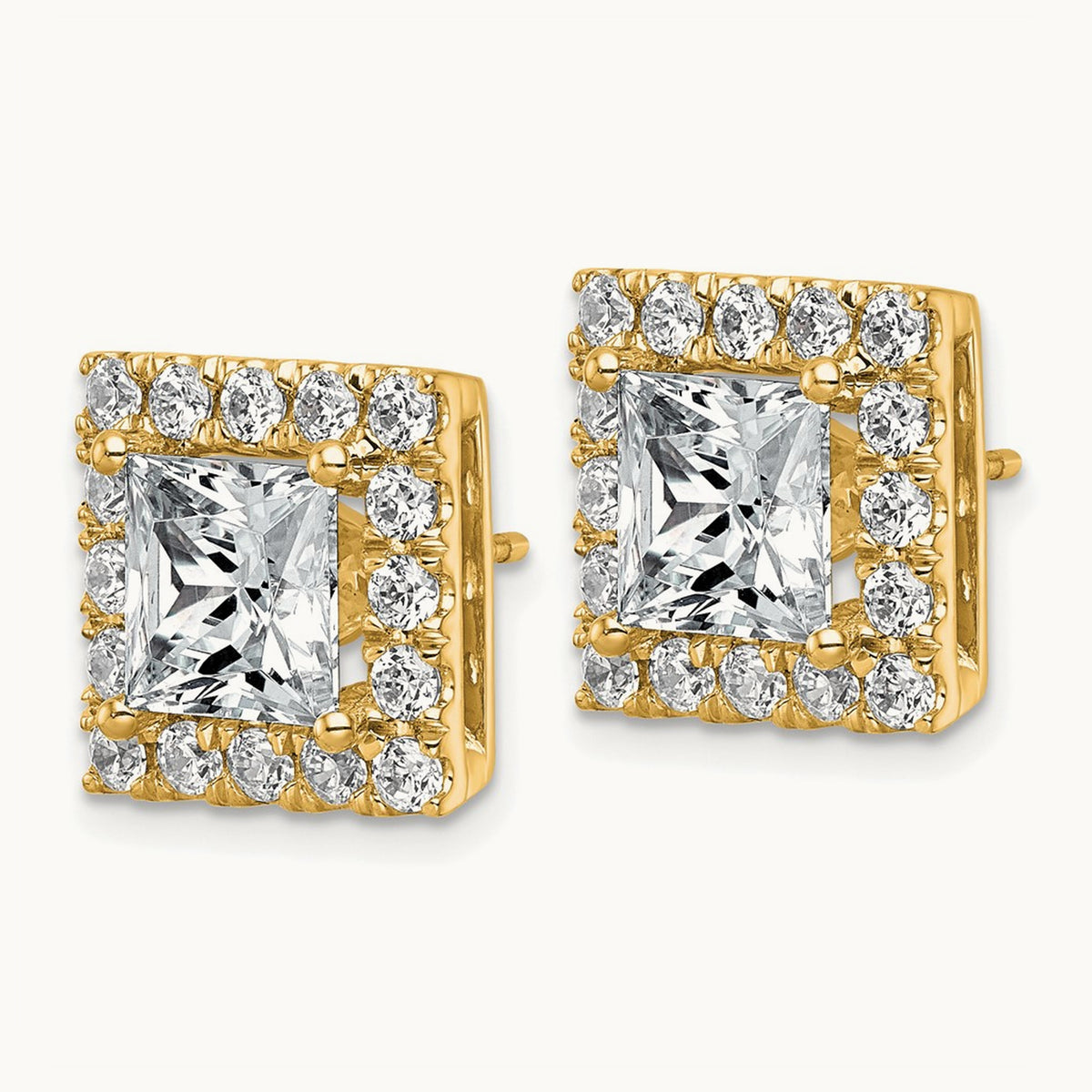 Princess Halo Post Earrings, 0.50-7.50 ct tw Lab-Grown Diamond — 6 1/2 ct, 14K Yellow Gold