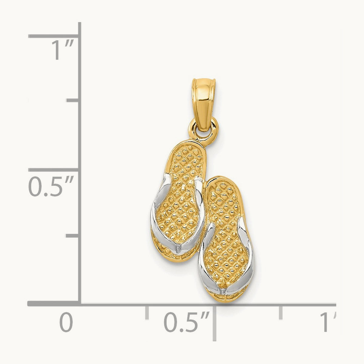 3D w/Rhodium Solid Polished Sandals Pendant, 14K