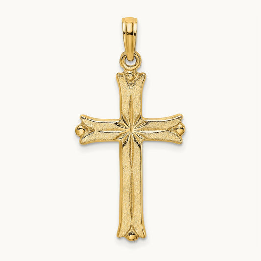 Cross W/Starburst Center Charm — 14K Yellow Gold