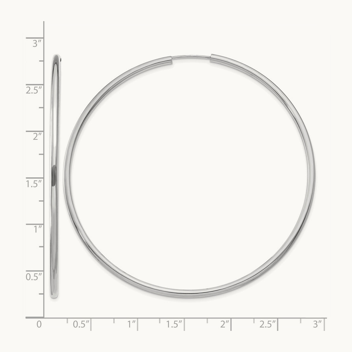 Polished Endless Hoop Earrings, 2mm, 14K White Gold
