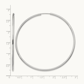 Polished Endless Hoop Earrings, 2mm, 14K White Gold