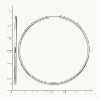 Polished Endless Hoop Earrings, 2mm, 14K White Gold