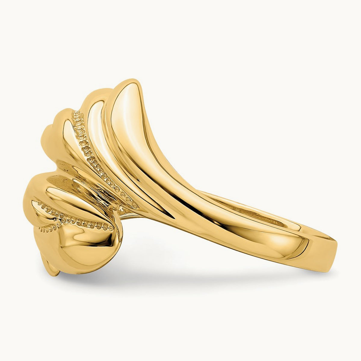 Polished Beaded Swirl Crossover Ring, 14K