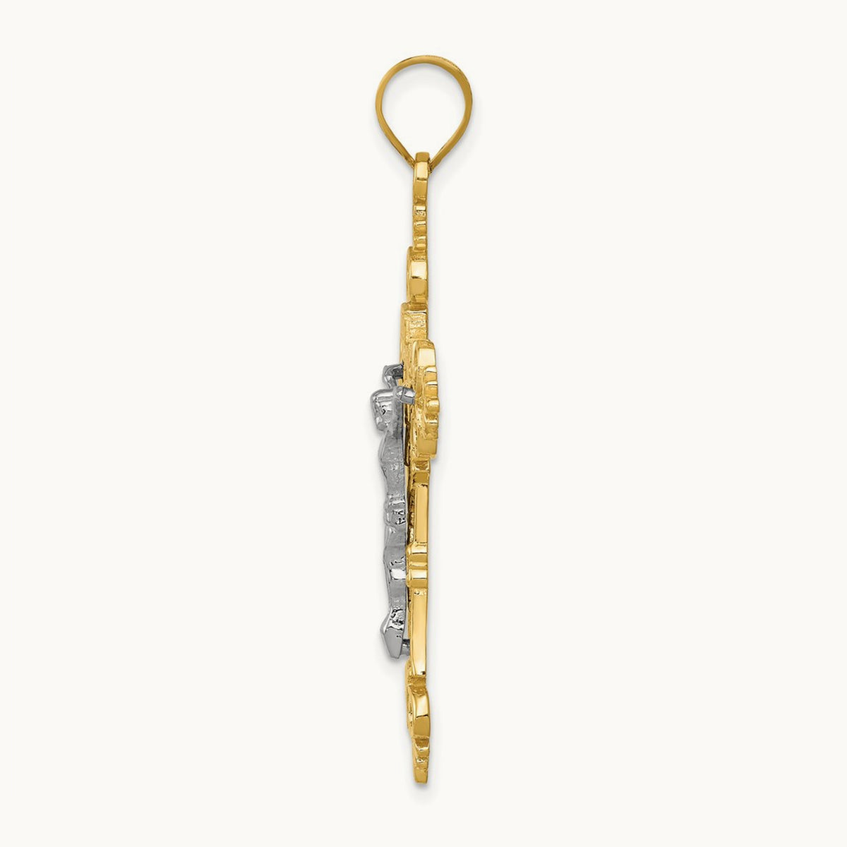 Large Lacy-Edge Inri Crucifix Pendant, 14K Two-tone