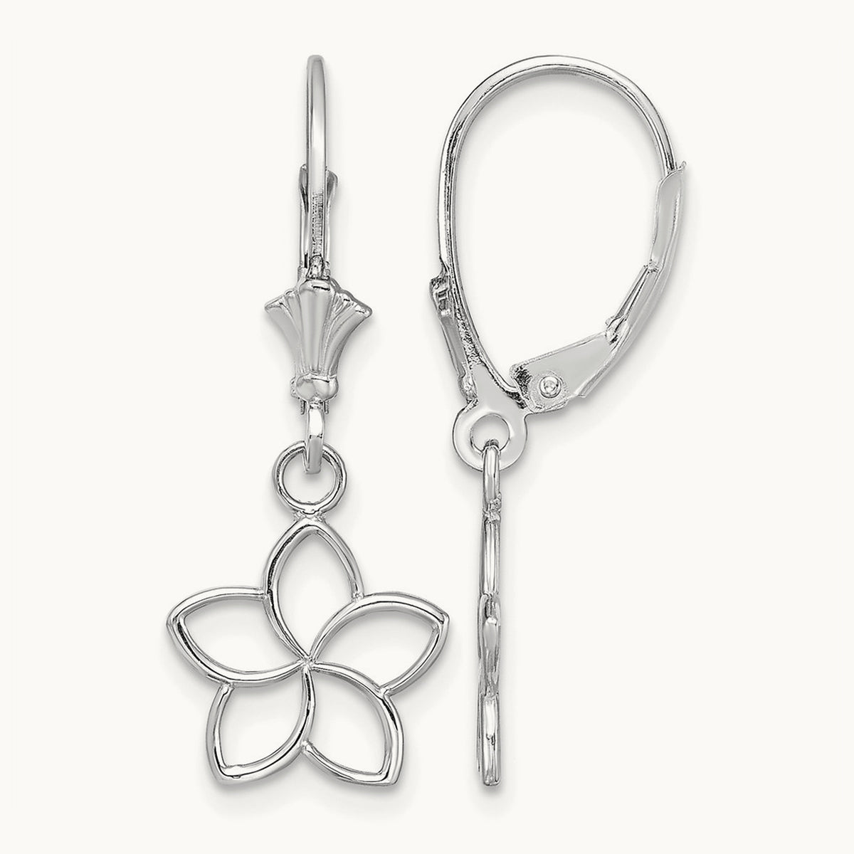 Polished Cut-Out Flower Leverback Earrings — 14K White Gold