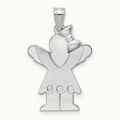 Complete Girl w/Bow on Right Diamond Charm, 14K White Gold