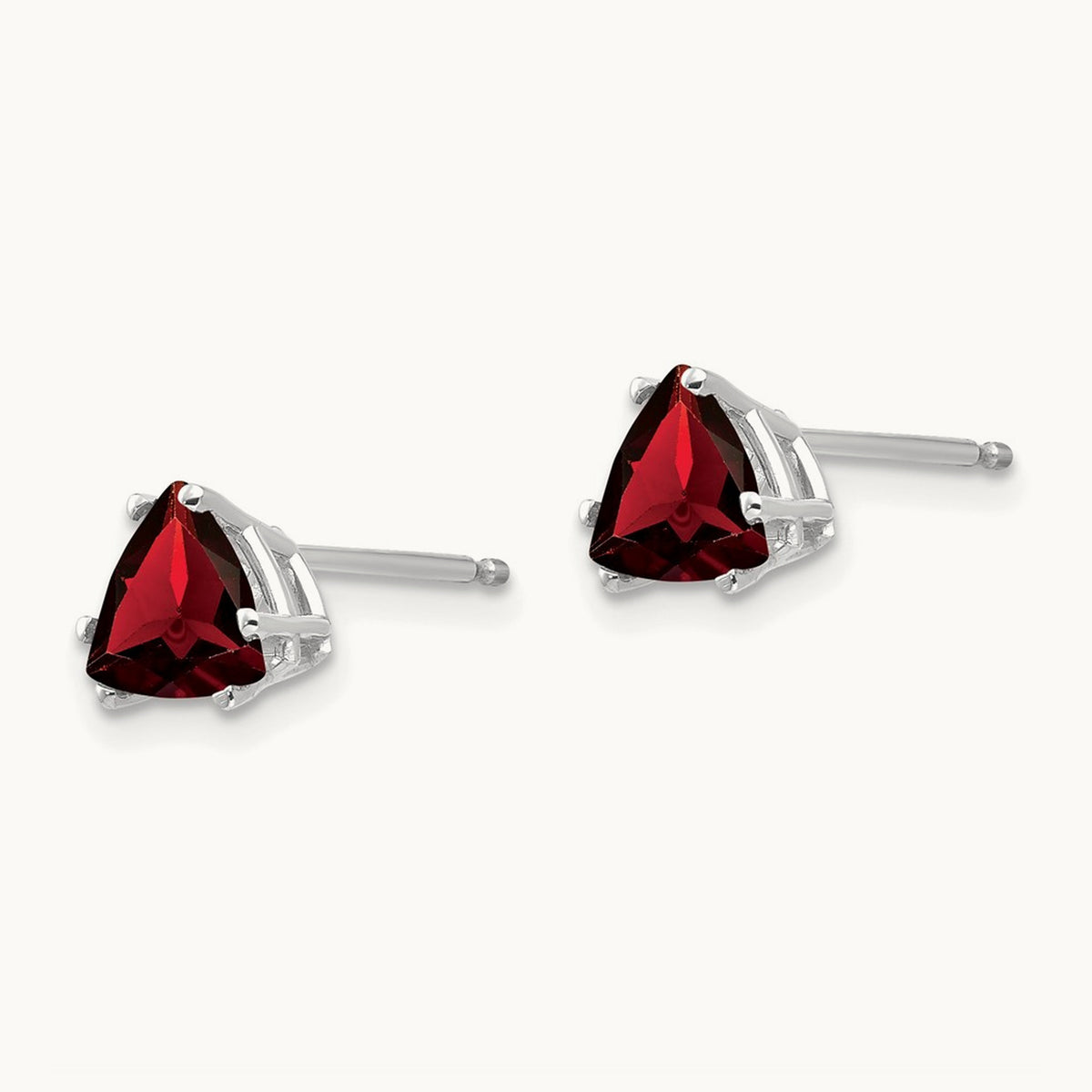 Trillion Garnet Earrings, 6mm, 14K White Gold