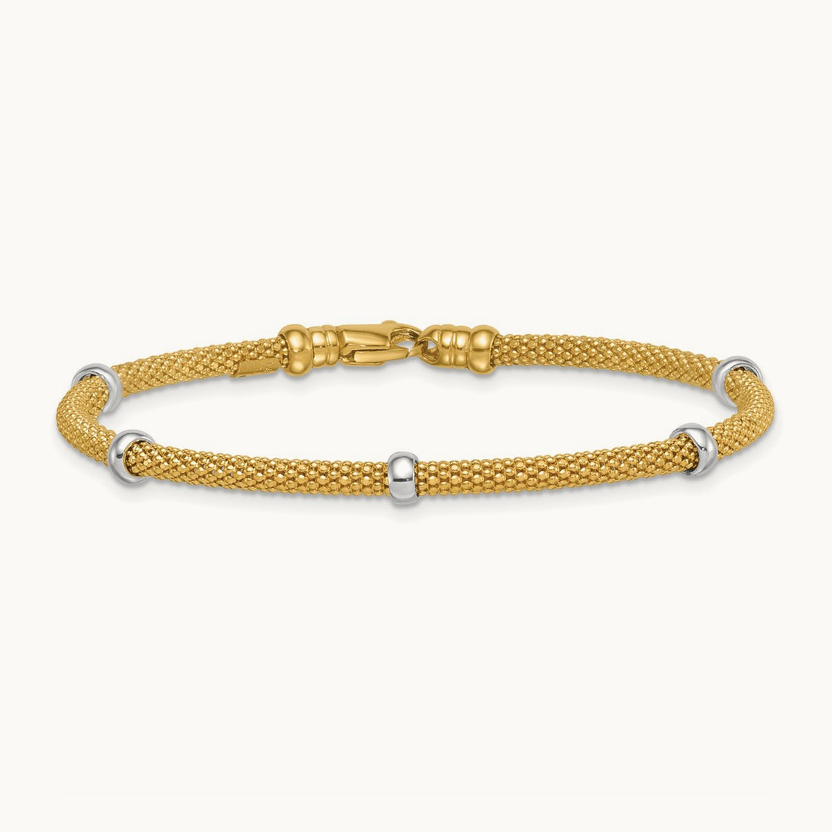 Polished Fancy Mesh With Bead Bracelet, 14K Two-tone