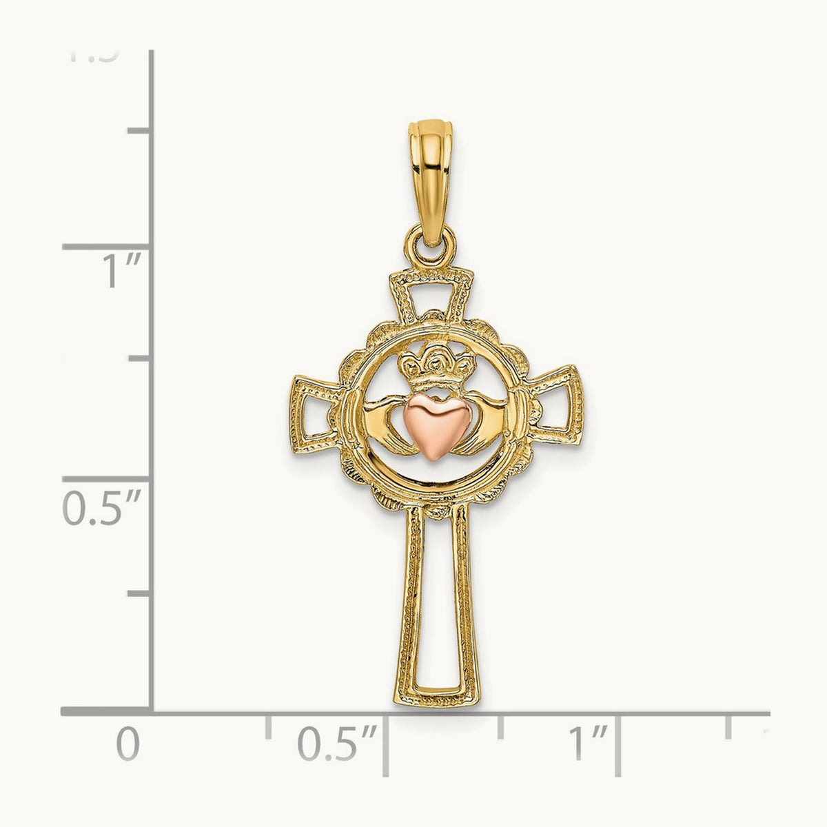 Claddagh Cross Charm — 14K Two-Tone Gold, 27.8mm
