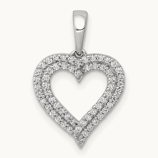 1/4ct. Diamond 2-row Heart Pendant, 14K White Gold
