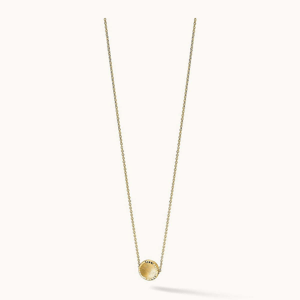 Brushed Polished & D/C Circle Necklace, 14K