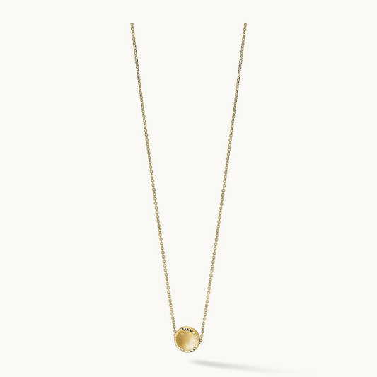 Brushed Polished & D/C Circle Necklace, 14K