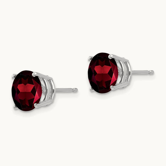 Garnet Earrings, 8mm, 14K White Gold
