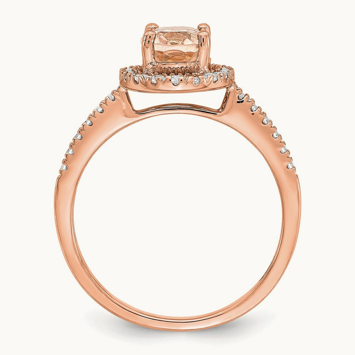 Morganite Diamond Halo Complete Engagement Ring, 14K Rose Gold