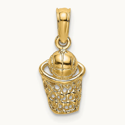 Basketball w/Net Charm, 14K