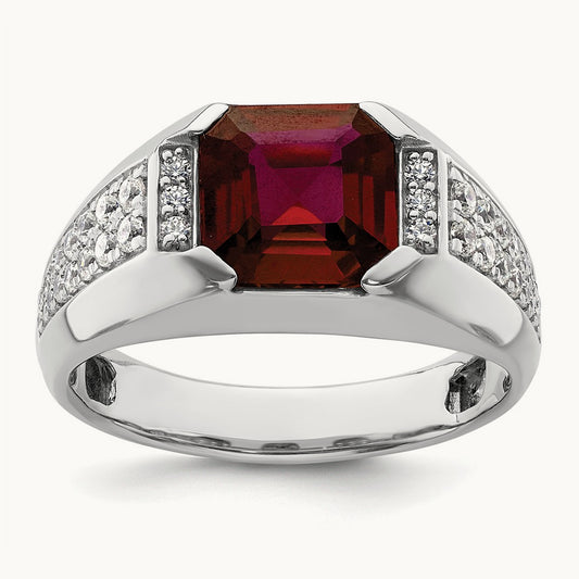 Created Ruby Men's Ring, 0.50 ct tw Lab-Grown Diamond