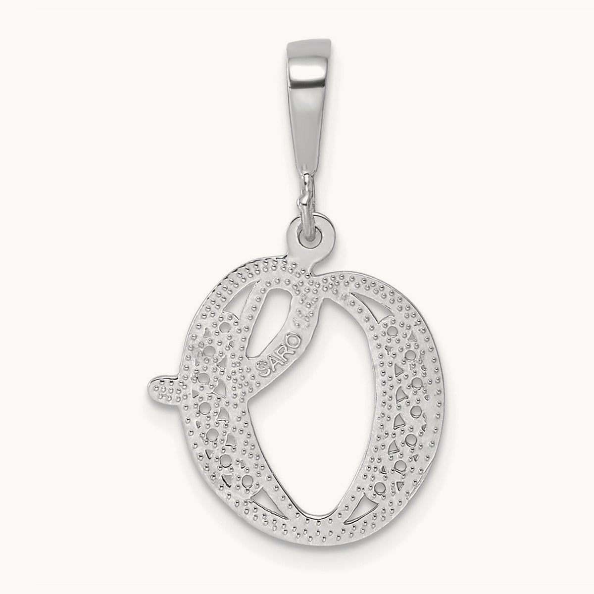 Solid Polished Script Filigree Initial Pendant — O