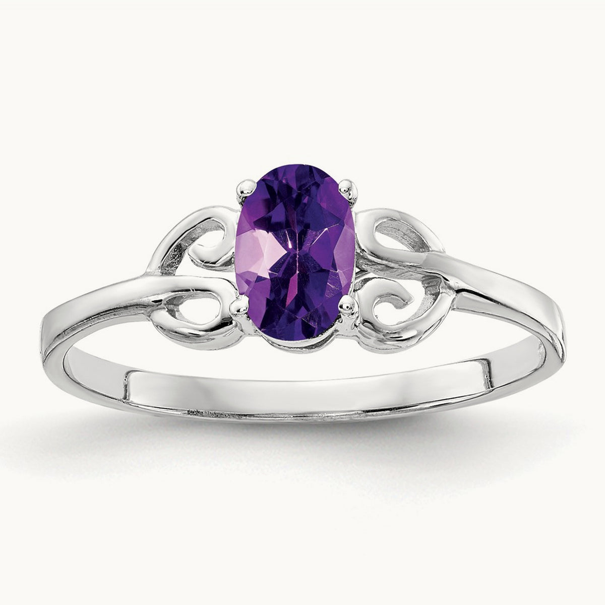 6x4mm Oval Amethyst ring, 14K White Gold