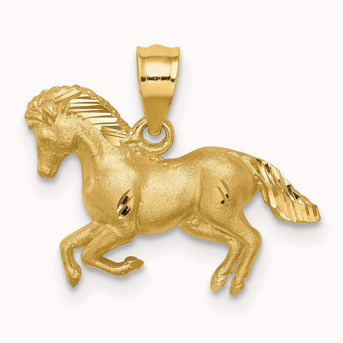Brushed and Diamond-cut Horse Pendant, 14K