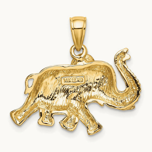 2-D Elephant Running w/ Raised Trunk Charm, 14K