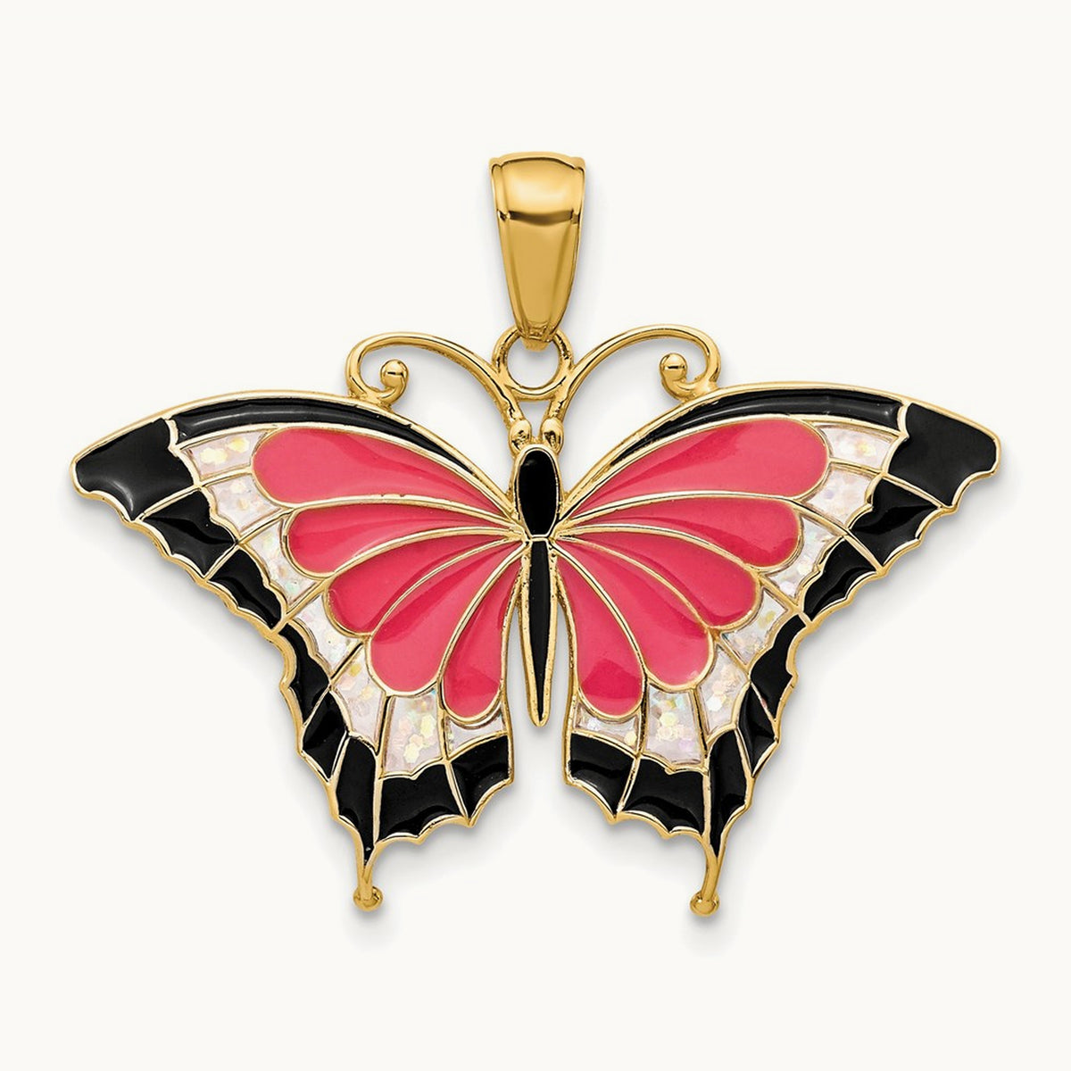 Enameled Butterfly Pendant, 14K