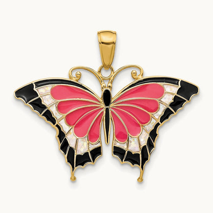 Enameled Butterfly Pendant, 14K