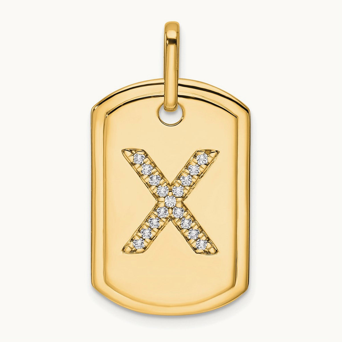 Diamond Dog Tag Charm — 14K Yellow Gold, X