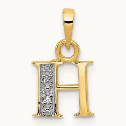 Diamond Letter H Initial Pendant, 14K Yellow Gold with Rhodium