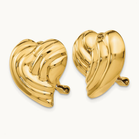 Non-pierced Heart Earrings, 14K